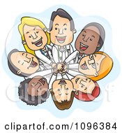 Poster, Art Print Of Happy Team Of Doctors Stacking Hands And Looking Up