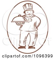 Clipart Retro Woodcut Male Chef Holding Out A Platter Royalty Free Vector Illustration