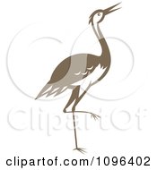 Retro Woodcut Styled Brown Crane Or Heron Bird
