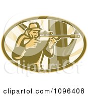 Poster, Art Print Of Retro Hunter Aiming A Telescope Rifle By A Tree