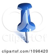 Clipart 3d Blue Shiny Drawing Pin Inserted In Paper Royalty Free Vector Illustration