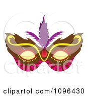 Poster, Art Print Of Brown Pink And Yellow Mardi Gras Face Mask With Purple Feathers