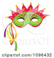 Green Mardi Gras Face Mask With A Crown And Streamers
