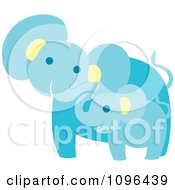 Poster, Art Print Of Happy Blue Elephant Mother And Baby