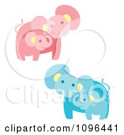 Happy Pink And Blue Elephant Mothers And Babies