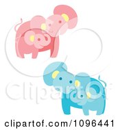 Poster, Art Print Of Happy Pink And Blue Elephant Mothers And Babies