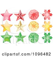 Poster, Art Print Of Red Yellow And Green Stars And Snowflakes