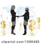Clipart Two Silhouetted Business Women Shaking Hands Over A Map With Dollar Symbols Royalty Free Vector Illustration by Andrei Marincas #COLLC1096495-0167