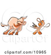 Poster, Art Print Of Orange Man Holding A Stool And Whip While Taming A Bull Bull Market