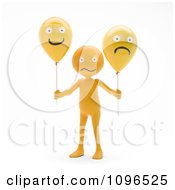 Poster, Art Print Of 3d Orange Man Holding Happy And Sad Balloons