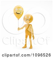 Poster, Art Print Of 3d Sad Orange Man Holding A Happy Balloo