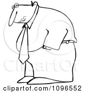 Clipart Outlined Depressed Businessman Hanging His Head Low Royalty Free Vector Illustration