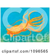 Clipart Orange Squid In Ocean Water Royalty Free Illustration by Alex Bannykh