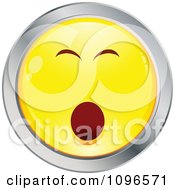 Poster, Art Print Of Bored Yawning Yellow And Chrome Cartoon Smiley Emoticon Face
