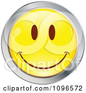 Poster, Art Print Of Yellow And Chrome Cartoon Smiley Emoticon Happy Face 15