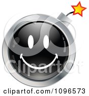 Clipart Black And Chrome Bomb Cartoon Smiley Emoticon Face Royalty Free Vector Illustration