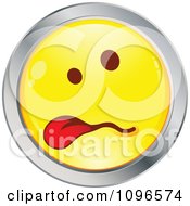 Poster, Art Print Of Sick Yellow And Chrome Cartoon Smiley Emoticon Face Hanging Its Tongue Out 2