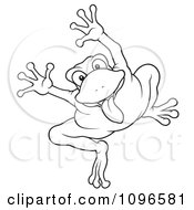 Clipart Outlined Goofy Frog Jumping Royalty Free Vector Illustration by dero