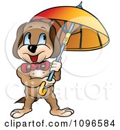 Poster, Art Print Of Happy Dog Standing Under An Umbrella