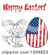 Poster, Art Print Of White Happy Easter Bunny Painting An American Egg