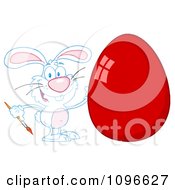 Clipart White Easter Bunny Painting A Shiny Red Egg Royalty Free Vector Illustration