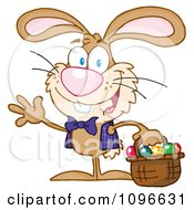 Poster, Art Print Of Happy Waving Easter Bunny Carrying A Basket Of Eggs