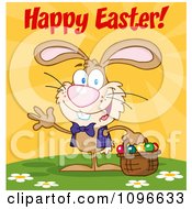 Poster, Art Print Of Happy Easter Bunny Carrying A Basket Of Eggs