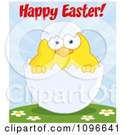 Poster, Art Print Of Happy Easter Chick In A Shell On A Hill