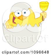 Clipart Yellow Easter Chick In A Shell Ringing A Bell Royalty Free Vector Illustration by Hit Toon