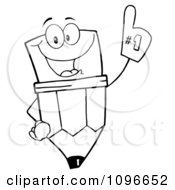 Poster, Art Print Of Outlined Happy School Pencil Wearing A Number One Foam Glove