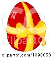 Poster, Art Print Of Shiny Red Easter Egg With A Yellow Ribbon And Bow
