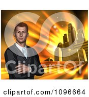 Poster, Art Print Of Corporate Businessman With Folded Arms Against A Golden City