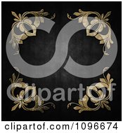 Dark Grungy Metal Background With Golden Floral Corners