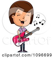 Poster, Art Print Of Brunette Adolescent Teenage Girl Playing A Guitar