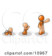 Poster, Art Print Of An Orange Person In His Growth Stages Of Life As A Baby Child And Adult