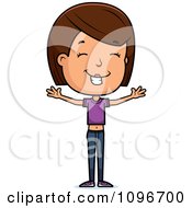 Clipart Happy Brunette Adolescent Teenage Girl Royalty Free Vector Illustration