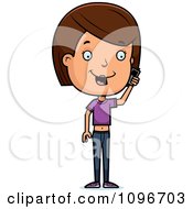 Poster, Art Print Of Brunette Adolescent Teenage Girl Talking On A Cell Phone