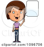 Clipart Brunette Adolescent Teenage Girl Talking Royalty Free Vector Illustration