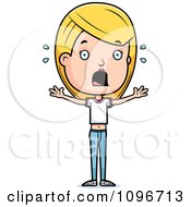 Clipart Scared Blond Adolescent Teenage Girl Royalty Free Vector Illustration