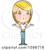 Clipart Careless Blond Adolescent Teenage Girl Shrugging Royalty Free Vector Illustration
