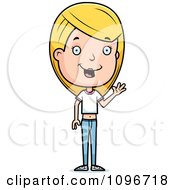 Clipart Friendly Blond Adolescent Teenage Girl Waving Royalty Free Vector Illustration
