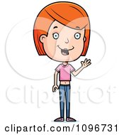 Poster, Art Print Of Friendly Red Head Adolescent Teenage Girl Waving