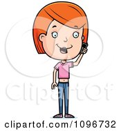 Clipart Red Head Adolescent Teenage Girl Talking On A Cell Phone Royalty Free Vector Illustration