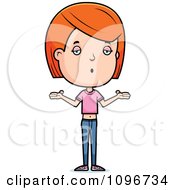 Clipart Careless Red Head Adolescent Teenage Girl Shrugging Royalty Free Vector Illustration