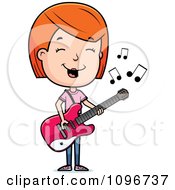 Poster, Art Print Of Red Head Adolescent Teenage Girl Playing A Guitar
