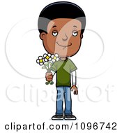 Poster, Art Print Of Black Adolescent Teenage Boy Holding Out Flowers