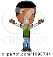 Poster, Art Print Of Happy Black Adolescent Teenage Boy With Open Arms