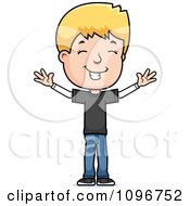 Poster, Art Print Of Happy Blond Adolescent Teenage Boy With Open Arms