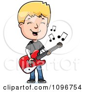 Poster, Art Print Of Blond Adolescent Teenage Boy Playing A Guitar