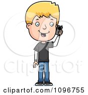 Poster, Art Print Of Blond Adolescent Teenage Boy Talking On A Cell Phone